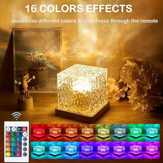 Ocean Wave Projector Cube Light, Luminorthe Cube Lamp, Corded Ocean Lamp, Northern Lights Projector Lights with 16 Colors and Dynamic Ripple Effect for Living Room Bedroom Decor