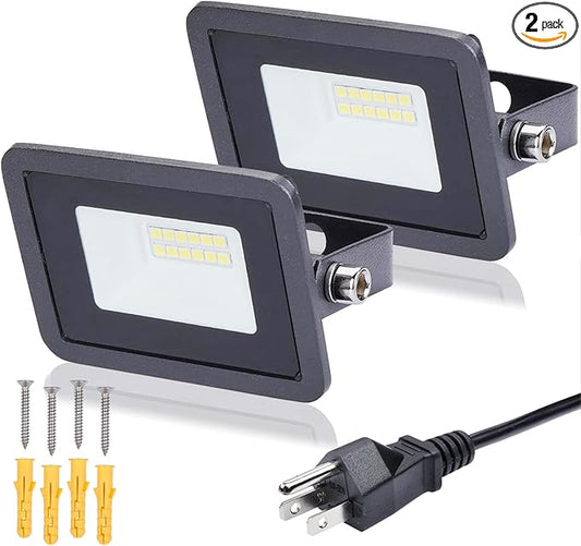 MIWAT 2Pack 10W LED Work Light, 3inch Super Bright Security Lights, IP68 Waterproof Outdoor LED Lamp,Plug in floodlight for Backyard, Badroom, Pathway (Daylight)