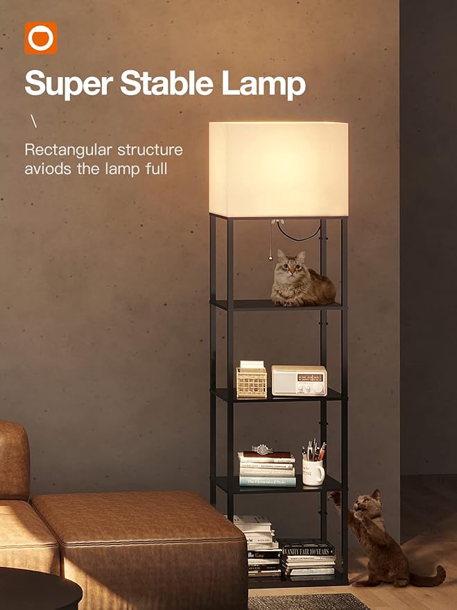 addlon Floor lamp with Shelves Super Large Size (19''W), 5-Tier Modern Floor lamp with 3 Color Temperatures LED Bulb, Display Shelf lamp for Living Room, Bedroom and Office - Black