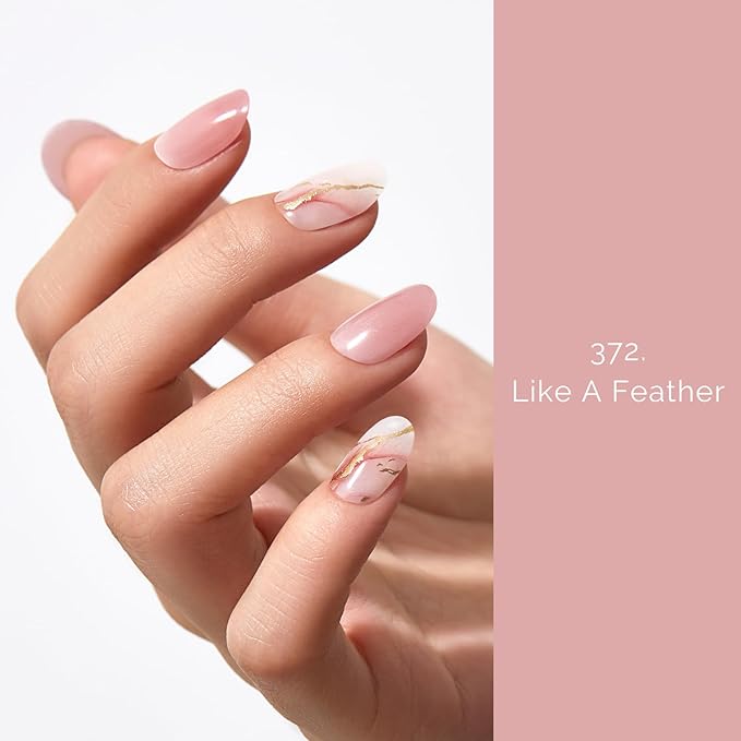 Semi Cured Gel Nail Strips - NAILOG 20 Pcs Pale Pink Nail Stickers Extra Long Wraps with Glossy Gel Finishing, Like A Feather