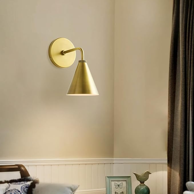 Retro Industrial Metal Cone Sconce Light - Vintage-Inspired Modern Gold Wall Sconce with Metal Shade, Wall Mount Lighting for Bedroom, Hallway, Living Room (Gold, 6 inch)