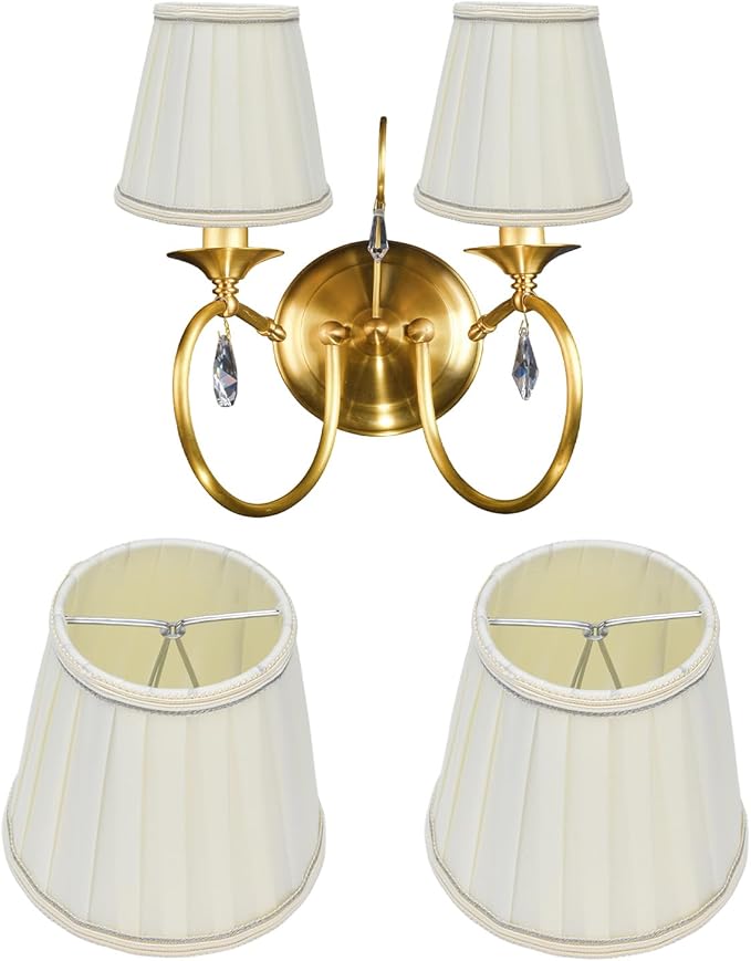 2Pcs Small Clip On Lamp Shades, Pleated Fabric Sconce Lampshades Chandelier Shades Cover for E14 Bulb Table Floor Lamps Beige