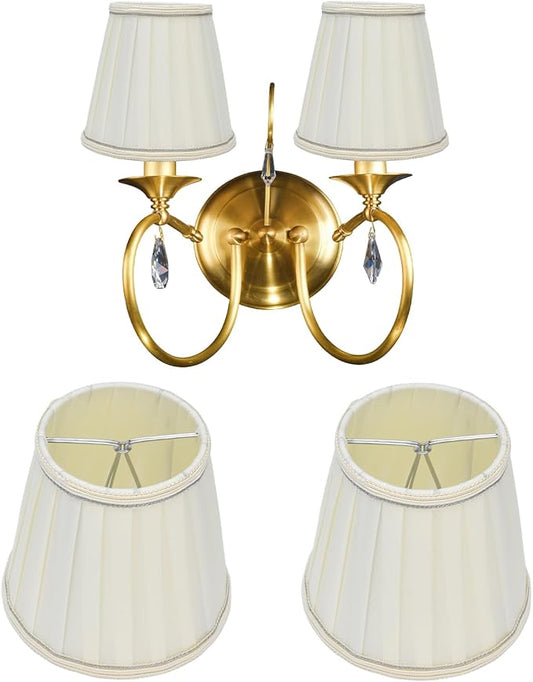 2Pcs Small Clip On Lamp Shades, Pleated Fabric Sconce Lampshades Chandelier Shades Cover for E14 Bulb Table Floor Lamps Beige