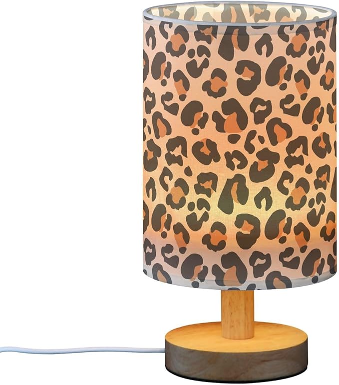 Bedside Table Lamp Leopard Nightstand Lamp with Wood Animal Cheetah Print Desk Lamps for Bedroom Living Room Nursery Office Home Decor