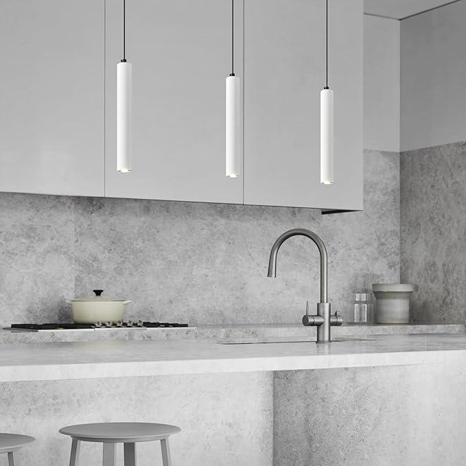 Concrete ﻿Linear White Pendant Light,Modern Industrial Hanging Cement Pendant Lighting Fixture for Kitchen Island Dinning Room Bedroom Bedside Table Pendant Lights(3-Pack)