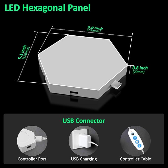 Large Hexagon Lights 8 Pack LED Gaming Panel - RGB Led Hex Light Panels Remote & App Control Geometry Night Lamp DIY Hexagon Smart Wall Lights Sync to Music for Room Bar Decor Gaming Setup