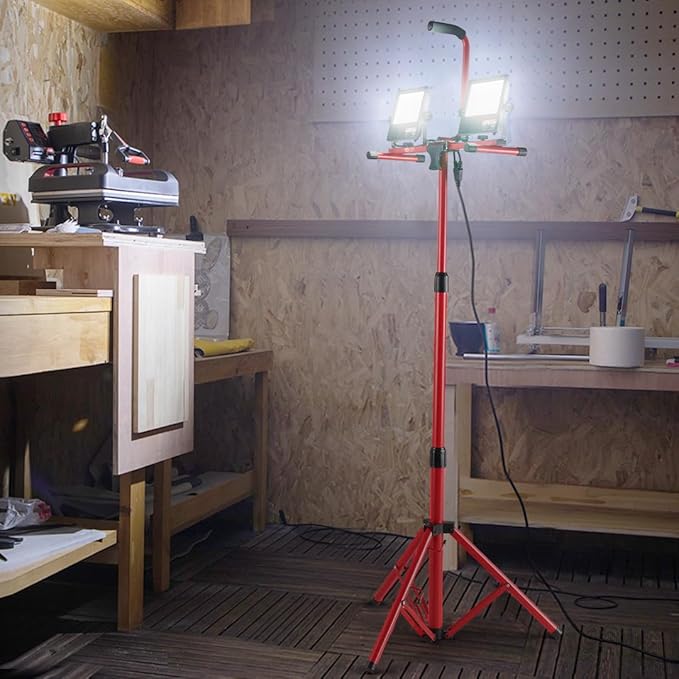 VEVOR LED Work Light with Stand, 10000 Lumen Dual-head LED Work Light with 27.6"-68.1" Adjustable and Foldable Tripod Stand, IP65 Waterproofed LED Tripod Work Light, with 5000 Kelvin Color Temperature
