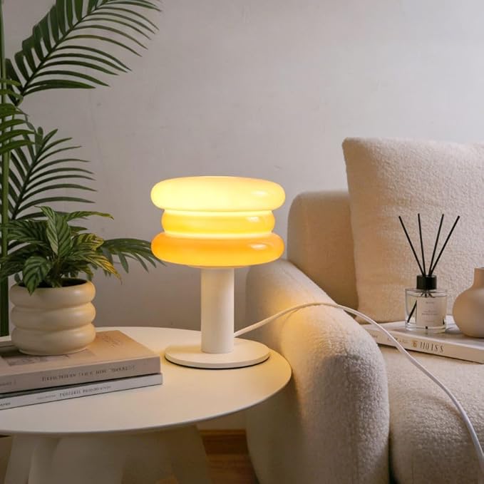 Hamburger Table Lamp for Bedroom,Mid Century Modern Orange Lamp for Living Room,Bedside Warm Lamp,Unique Aesthetic Home Decor