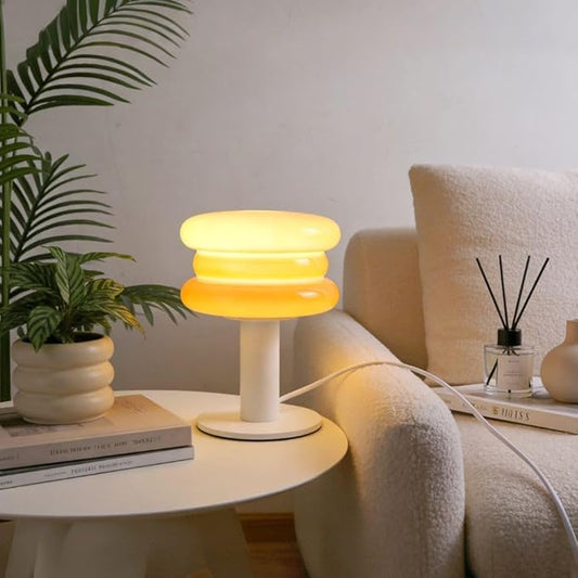 Hamburger Table Lamp for Bedroom,Mid Century Modern Orange Lamp for Living Room,Bedside Warm Lamp,Unique Aesthetic Home Decor