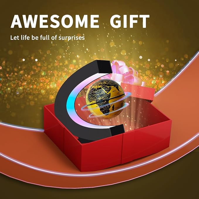 Magnetic Levitating Floating Globe with LED Lights, Cool Gadgets C Frame Globe Lamp for Office Home Desk Decor, Cool Tech Gifts for Men Father Husbands Boys