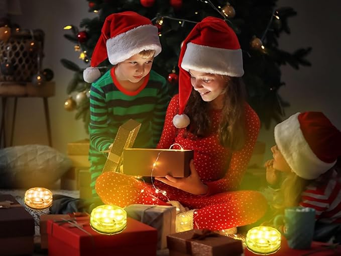 Submersible LED Lights, 4PCS Waterproof Underwater Remote Controlled Battery Operated Wireless, Multicolor Submersible Led Lights for Christmas, Pond, Party, Wedding, Vase Base Decorations