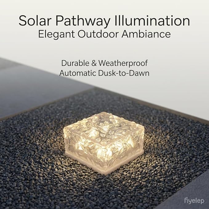 Solar Brick Lights Outdoor Waterproof - Recessed Solar Paver Lights, Ice Brick Design, No Wiring Needed,Landscape Lighting for Pathway,Garden, Patio, Yard, Driveway Decor (8, Warm White, Square)