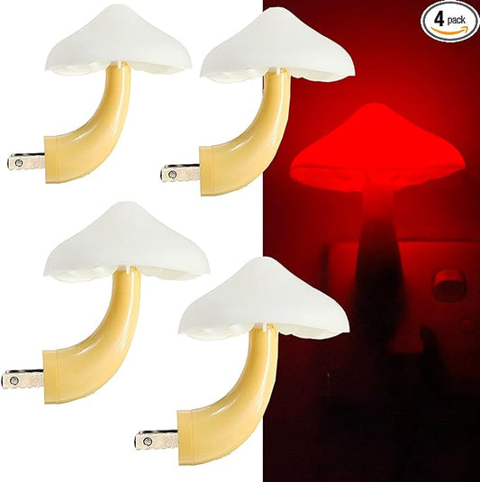 AUSAYE 4 Pack Plug in Night Light, Mushroom Light LED Nightlights for Kids, Adults, Bedroom, Bathroom,Hallway, Stairs, Kitchen Red