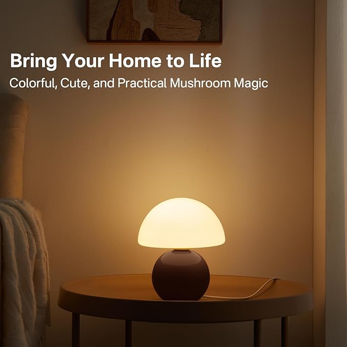 Mushroom Lamp Table Lamp for Bedroom,Desk Bedside Small Lamps for Living Room Night Stands,Mushroom Decor Cute Mini Modern Mid Century Lamps,Unique Aesthetic Home Living Room Decor(Coffee)