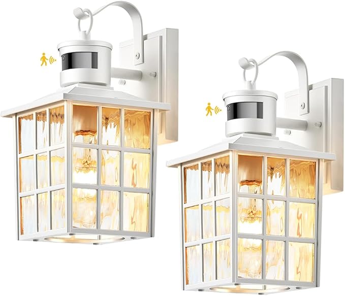 VIANIS 2 Pack White Motion Sensor Exterior Wall Light, Modern Dusk to Dawn Outdoor Light Fixture Wall Mount for House, Anti-Rust Waterproof Outdoor Wall Sconce Lighting for Garage, Front Door, Patio
