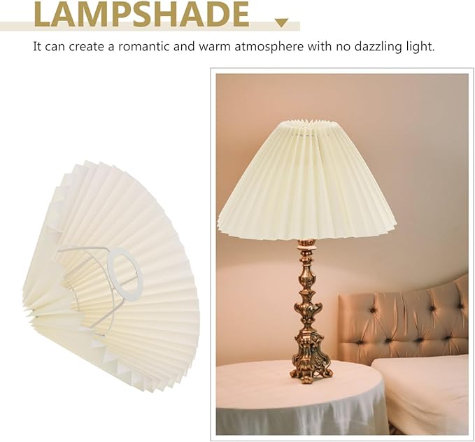 DOITOOL 6.30 Inch Pleated Fabric Lampshade Cover Clip-on Lamp Shade Accessories for Table Lamps Bedroom Living Room Light Shade Replacement