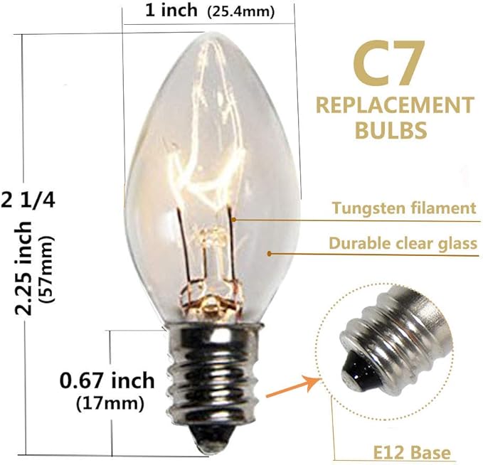 Couah C7 Christmas String Lights-25Ft Vintage Clear Lights with 27 Clear Incandescent Bulbs (2 Spare), Outdoor String Lights for Christmas Party Backyard Wedding - Green Wire
