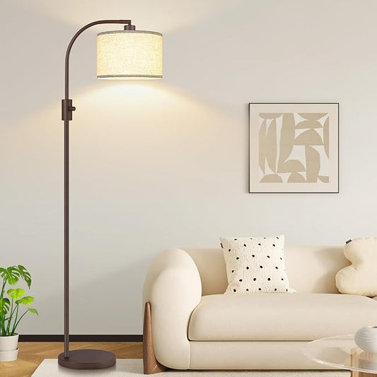 Nintiue Upgraded Modern Arc Dimmable Tall Standing Floor Lamp with Linen Shade, 1200 Lumens LED Bulb Included, for Living & Reading Room, Bedroom, Office & Nursery, Matte Brown