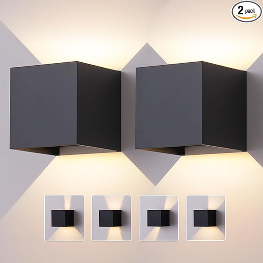 2 Pack LED Outdoor Wall Sconces Exterior/Interior,Modern Square Aluminum Wall Light Fixture Set,Variable Beam IP65 Waterproof Lights, 12W Warm Light 3000K Up and Down Wall Lighting Fixtures.
