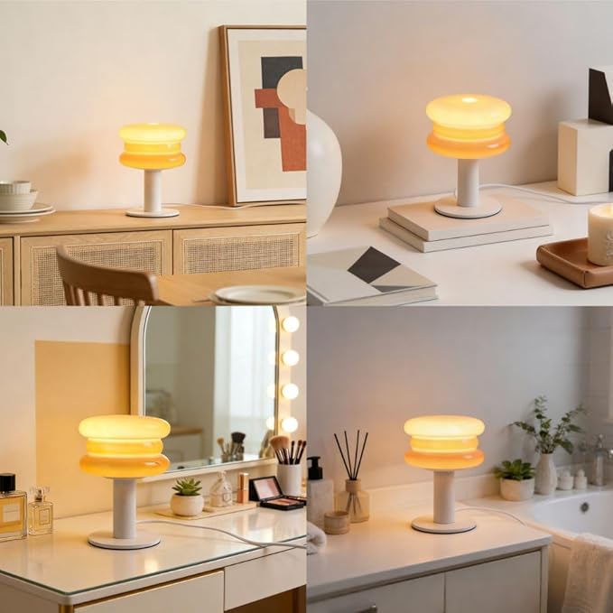 Hamburger Table Lamp for Bedroom,Mid Century Modern Orange Lamp for Living Room,Bedside Warm Lamp,Unique Aesthetic Home Decor
