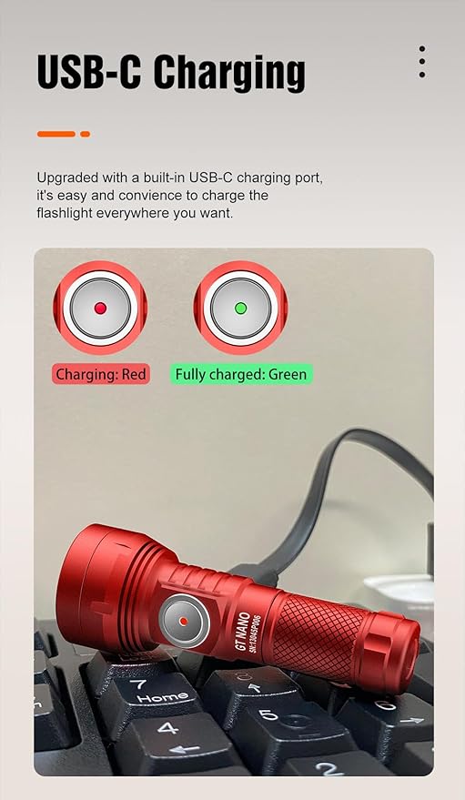 LUMINTOP GT Nano 3.0 Keychain Flashlight 700 Lumens Mini Flashlight 400 Meters Beam Distance Built-in USB-C Charging 10280 Li-ion Battery (Red)