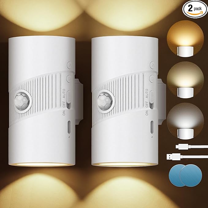Night Light with Motion Sensor, Rechargeable Color Changing LED Night Lights Stick-on Magnet, 0-100LM Adjustable Brightness Nightlights for Toilet Hallway Bedroom Stairway (Warm)