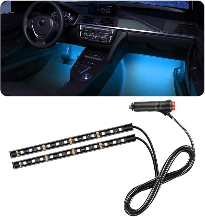 Car LED Strip Light, 24 LED RGB Auto Under Dash Interior Atmosphere Lights, Cigarette Lighter Decorative Lamp Ambient Night Light, Universal Lighting Kit Car Accessories (Ice Blue)