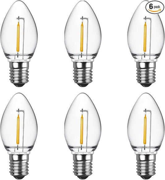 Meconard C7 LED Night Light Bulbs, Shatterproof LED Replacement Bulbs for Window Candles & Chandeliers, E12 Candelabra Base, 0.6 Watt Equivalent to 7Watt Incandescent Bulb, Warm White,6 Pack