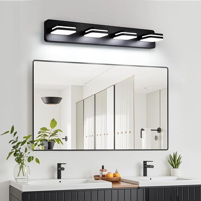 1600LM LED Modern Bathroom Vanity Light Fixtures, 360° Rotate Acrylic Matte Black Vanity Lights for Bathroom, Modern Wall Lighting Fixtures Over Mirror Kitchen Living Room (Natural White Light 5000K)