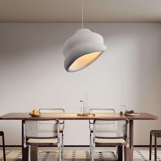 JAYMP Wabi Sabi Pendant Light for Dining Room Kitchen Island Hallway Restaurant Modern Hanging Lamp E26 Base Japanese Style Conch Shape Lighting Fixture, Matte White, 50cm/19.7in