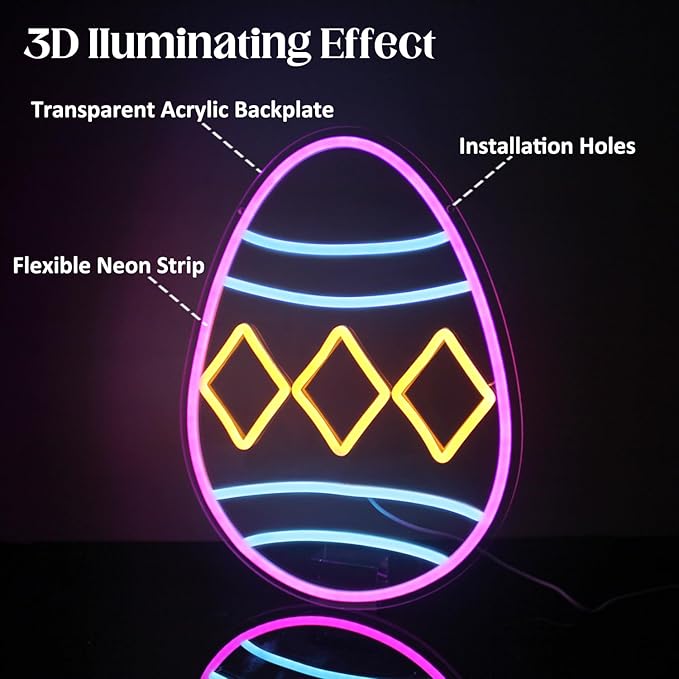 Easter Egg Neon Sign Happy Easter Neon Light Colorful Eggs LED Signs for Wall Dimmable Neon Lights Signs Jesus Neon Wall Sign for Bedroom Holiday Bar Party Decor USB Powered