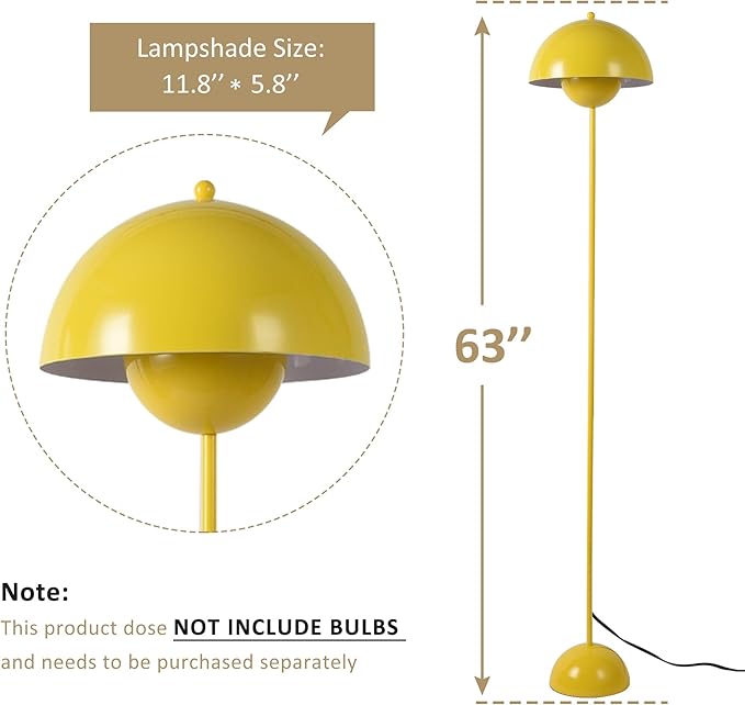 Modern Floor Lamp for Bedroom-Tall Floor Lamps for Living Room-Corner LED Boho Floor Lamp for Office Vintage Industrial Flower Floor Lamps Standing Unique Mid Century Lamp (Yellow)