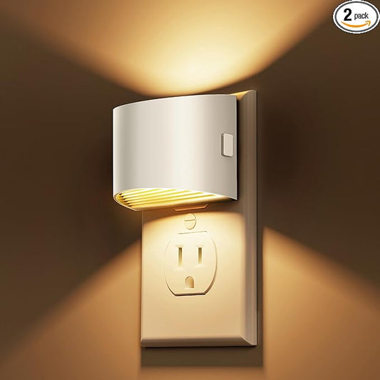 L LOHAS LED Night Lights Plug into Wall, Dimmable Night Light with 3 Level Brightness, 3000K Soft White, 2 Pack, White Housing