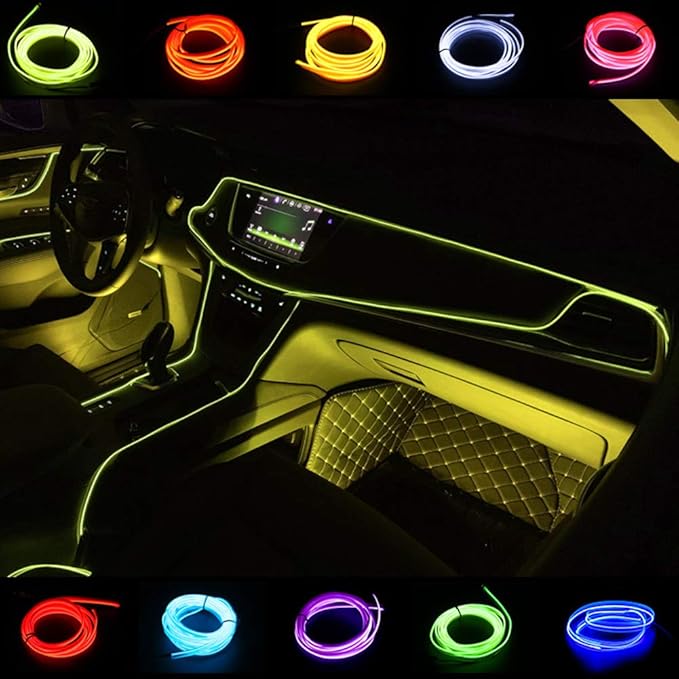 ABALDI El Wire Car Neon Light Flexible Neon Light for Car Interior Light Decoration(5m/16ft,Fluorescent Green)