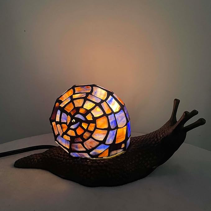 Bieye L10976 Land Snail Tiffany Style Stained Glass Accent Table Lamp for Home Decoration (Purple, 10" D x 5" W x 5" H)
