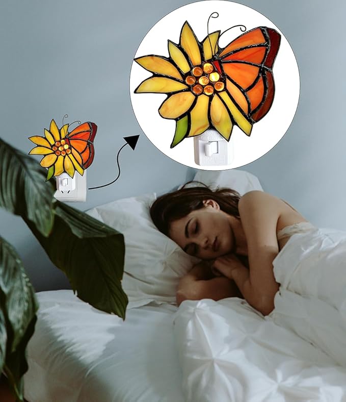 Stained Glass Butterfly Night Light.Butterfly Night Light Bedroom Bed Light Gifts from Nature,Nature Night Light.DYM1001 (Flower Butterfly)