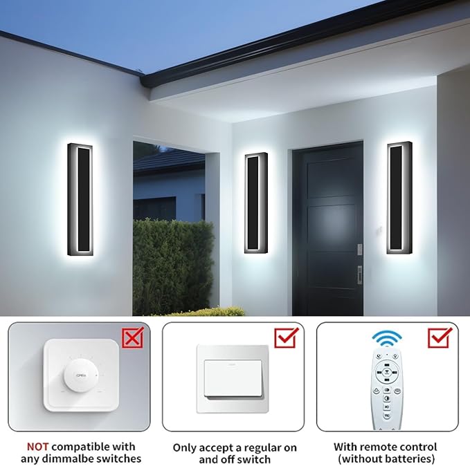 Picico 12in Modern LED Outdoor Wall Lights, Dimmable Black Exterior Wall Sconce Lighting Fixtures, Rectangular Mini Outdoor Garage Lights, 360° Beam Angle,Vertical Outdoor Lights for House Porch