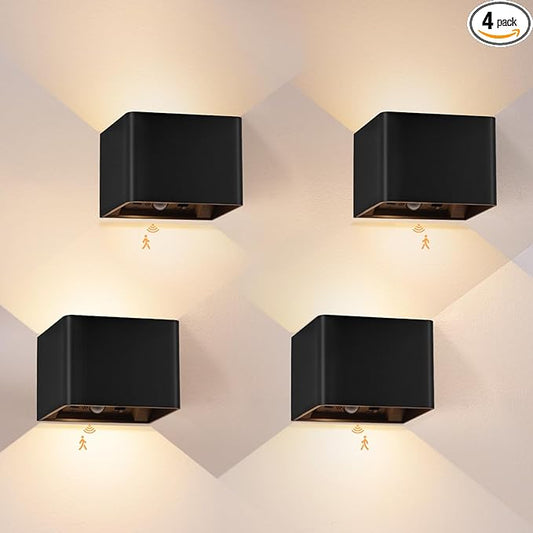 Motion Sensor Wall Sconces Indoor Set of 4, 6000mAh Wireless Rechargeable Battery Operated LED Wall Sconce Up & Down with Touch & Remote Control, Battery Powered Magnetic Wall Lamps with 3CCT, Black