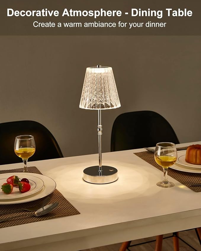 Cordless Table Lamp, 5000mAh Rechargeable Battery Operated Portable Lamp, Dimmable+3 Colors LED Touch Control, Vintage Crystal Lamp for Bedroom, Kitchen, Bar, Office