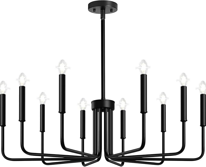 Lynnoland Black 10-Light Chandelier, Farmhouse Chandeliers for Dining Room Lighting Fixtures Hanging, Vintage Candle Pendant Light Fixtures Chandelier for Bedroom, Foyer and Living Room