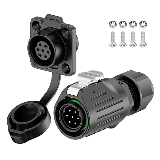 EW-LP16 Industrial Waterproof Connector IP68 Quickly Plugging Aviation Connector PBT Plastic Shell Circular Connector Fast Release Electrical Connector M16 2-9 Pin Flange Socket (7 Pin)