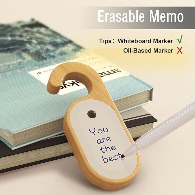 Wooden Message Memo Motion Sensor Door Key Night Light, Doorknob Board LED Door Lock Lamp, Rechargeable Doorhandle Warm Light Hook Design for Bedroom, Bathroom