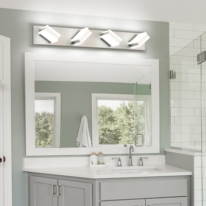 SOLFART Bathroom Vanity Lights Brushed Nickel LED Lighting, LED Bathroom Light for Bath, 4 Light Vanity Lighting Above Mirror Cool Light ND