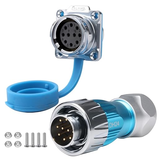 CNLINKO DH-24 10 PIN Industrial Waterproof Connectors, IP68 Circular Connector, Hard Metal Anti-Interference Shell, Quick Plug Aviation Connector, M24 Panel Mount Flange Socket (10-Pin)