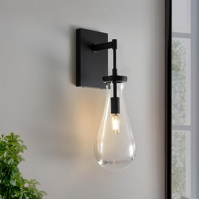 17" L Wall Sconces Set of 2, Black Wall Lights Fixtures Bathroom Vanity Light Modern Raindrop Wall Lamps for Living Room,Bedroom,Hallway,Stairs,Indoor
