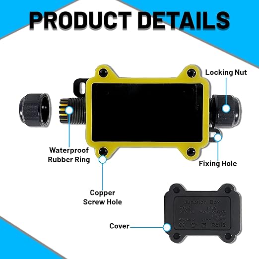1PCS Junction Box Waterproof IP68, 2 Way Outdoor Junction Box for 3-10mm Diameter Cable, 41A/450V Underground Plug Line Coaxial Cable Connector with 4pcs Replaceable Lever Wire Connectors