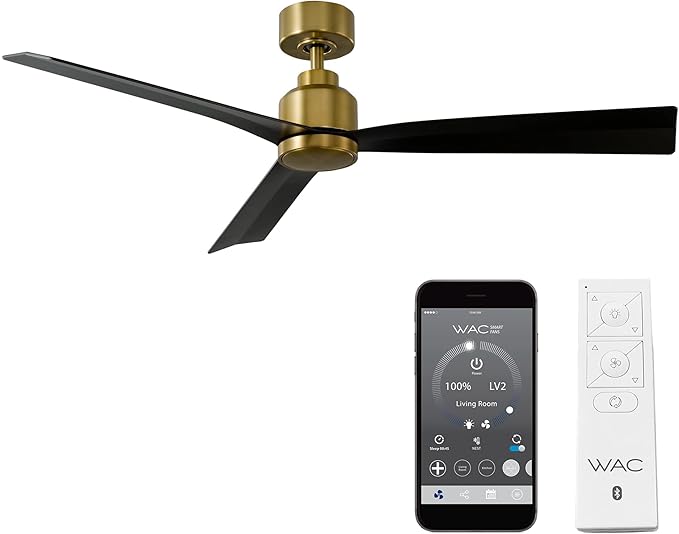 WAC F-003-SB/MB Clean 52" Outdoor Ceiling Fan with Remote, Soft Brass Matte Black