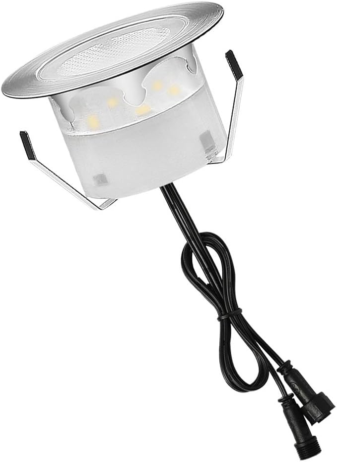 Led Deck Lights Blue Outdoor Waterproof Low Voltage Stainless Steel 1W Outdoor Yard Garden Decoration Lamps Landscape Pathway Patio Step Stairs LED In-ground Lights(Silver Border,1 Pack