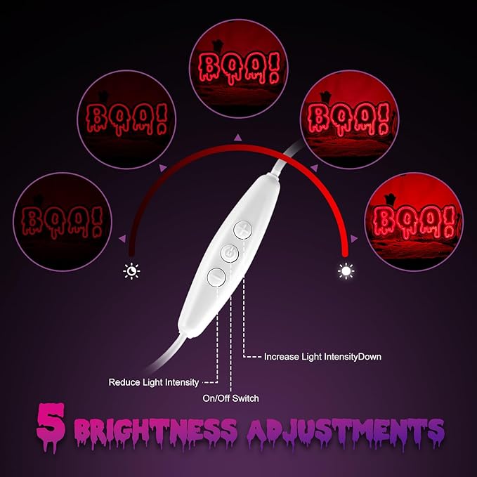 FITNATE BOO Neon Sign, Dimmable Spooky Haunted Mansion Decor LED Neon Signs, Red BOO Neon Light Up Sign for Haunted House Man Cave Bar Party Christmas Decor