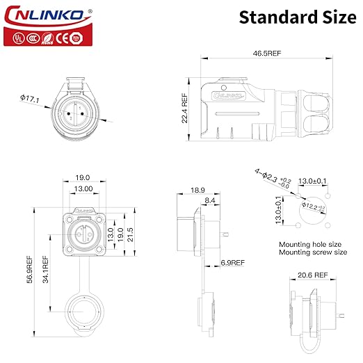 CNLINKO LP12 2/3/4/5/6/7/8 Pin Male Female Electrical Push Pull Plug with Socket IP68 Waterproof Plastic Solar Panel Mount Quick-Connect Connectors (5 Pin)